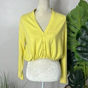 Cabi • #698 Yellow Long Sleeve Button Front Crop Knit Cardigan Sweater